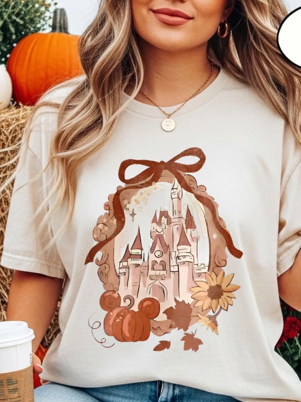 Off White Short Sleeve Tee with Autumn Castle Graphic